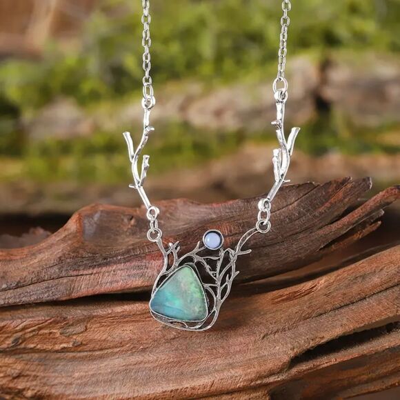 Zinc Alloy Necklace Intricate Antler Design & Multi-Colored Resin Stone Pendant - Picture 2 of 7